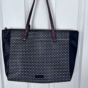 Fossil Black and White Tote with Purple Handles